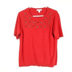 Coldwater Creek Sweater Womens SZ L Gemstone Embellishments Coastal Grandma